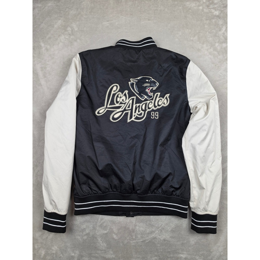 Hollister Windbreaker Varsity Jacket Mens M Black Los Angeles Panther Bomber